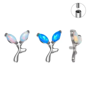 RENSINO ASTM F136 Titanium Opal Internally Threaded 16G Helix Earring Nose Stud Ring Lip Labret Fashion Body Piercing Jewelry