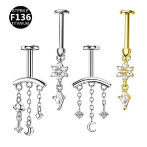 RENSINO ASTM F136 Titanium Piercing G23 Internal Thread Upper Hidden Helix Cartilage Earring Body Jewelry