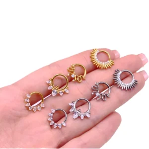 RENSINO ASTM F136 Titanium Zircon Gold Plated Vintage Engagement Body Jewelry Snake Septum Clicker Nose Rings IGI Certified Women