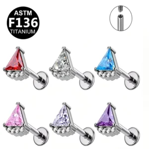 RENSINO ASTM F136 Titanium Zircon Internal Thread Body Jewelry Lip Nail Ear Nail Triangle Ear Cartilage Earrings