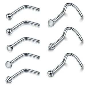 RENSINO ASTM Titanium Nose Screw Stud Rings Prong CZ L Shape Nostril Jewelry 20g &18g Nostril Earrings Body Piercing Jewelry