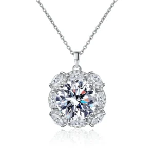 RENSINO AZ1078 X Women’s Round Brilliant Cut Moissanite Diamond 925 Sterling Silver Necklace