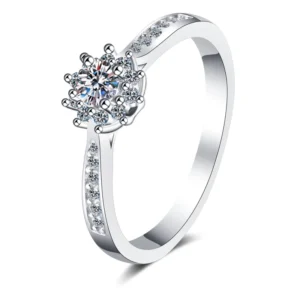 RENSINO AZ194 J Classic 6-Claw Style S925 Silver Women’s Engagement Ring 2.1 Carat Brilliant Moissanite Third Party Certified