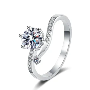 RENSINO AZ362 J Women’s Trendy Simple Style S925 Sterling Silver Moissanite Wedding Ring Fine Jewelry