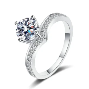 RENSINO AZ378 J 0.5/1/2 Carat Moissanite Wedding Ring Fashion Women’s 925 Sterling Silver Jewelry Classic Four Claw Design Rings