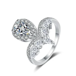 RENSINO AZ404 J Luxury Statement Pear Cut Moissanite Diamond Wedding Ring 925 Sliver 1Ct Moissanite Engagement Ring for Women Jewelry