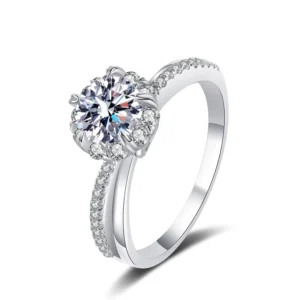 RENSINO AZ633 J 1CT Moissanite Diamond Eternity Ring 925 Sterling Silver Wedding Engagement Customizable High Quality Jewelry