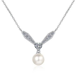 RENSINO AZ794 X Sterling Silver 925 Pearl Moissanite Necklace Fine Jewelry Pendant