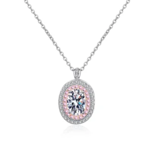 RENSINO AZ806-X Fine Jewelry 925 Sterling Silver Necklace Gold Plated Luxury Oval 1 Carat Moissanite Pendant Diamond Necklace