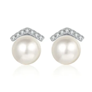 RENSINO AZ837 E 925 Silver Luxury V Shaped Stud Earrings with Freshwater Pearl Moissanite Accessories
