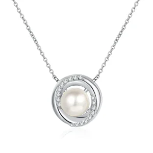 RENSINO AZ883 X Women Natural Pearl and S925 Silver Necklace with Moissanite Diamond Pendant