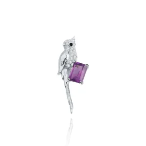 RENSINO Abiding Bird Pendant Natural Amethyst Gemstone 925 Sterling Silver Fashion Animal Necklace Women Jewelry Brooch for Bridal