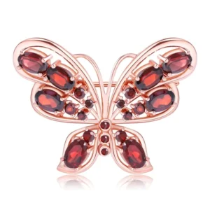 RENSINO Abiding butterfly Natural Garnet Gothic Vintage Gemstone Fashion 925 Sterling Silver Jewelry Brooch Pins