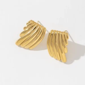 RENSINO Accessories New Arrivals Trending Gold Plated Stainless Steel High Polished Wings Stud Earrings Women’s Anniversary