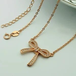 RENSINO Adjustable 16 Inch Silver Necklaces Choker Knot Bow 925 Sterling Silver Pendent Necklace for Women