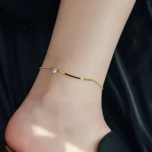 RENSINO Adjustable 18K Gold Plated Anklet Stainless Steel Smile Zircon Chain Anklet Fashion Trend Jewelry Beach Accessories