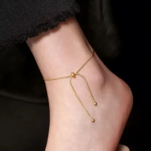 RENSINO Adjustable 18K Gold Stainless Steel Simple Snake Bone Bead Bracelet Anklet Gifts Women Friends