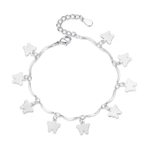 RENSINO Adjustable 925 Sterling Silver Anklet Fashion Couple Butterfly Charm Bracelet Trendy Lovers Gifts Jewelry for Rhodium