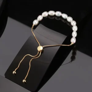 RENSINO Adjustable 925 Sterling Silver Chain 5-6mm Cultured Freshwater Pearl Adjustable Bracelet for Women