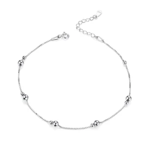 RENSINO Adjustable 925 Sterling Silver Minimalist Chain Anklet Fashion Silver Round Beads Anklet Jewelry