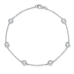 RENSINO Adjustable Gold Plated Moissanite 925 Sterling Silver Chain Link Bracelet Charms
