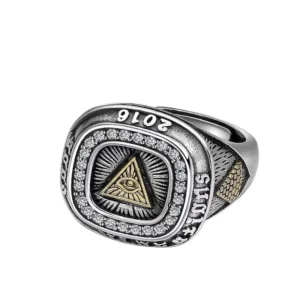 RENSINO Adjustable Ring 925 Sterling Silver Jewelry Masonic Mens Signet Rings
