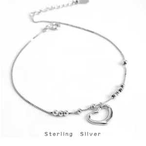 RENSINO Adjustable Silver Anklet Sterling Silver 925 Platinum Plated Beaded Anklets Heart Charms Permanent Jewelry Bracelet