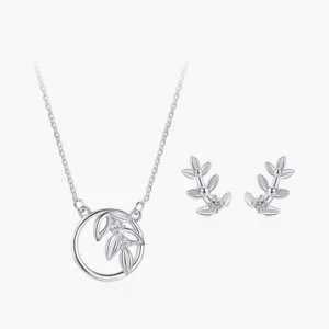 RENSINO Ailmay 925 Sterling Silver Spring Tree Leaf Leaves Dangle Pendant Necklace Earrings For Women Girl Dazzling CZ Fine Jewelry