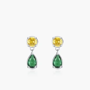 RENSINO Ailmay Fashion 925 Sterling Silver Yellow and Green Zircon Geometric Earrings for Women Party Wedding Jewelry