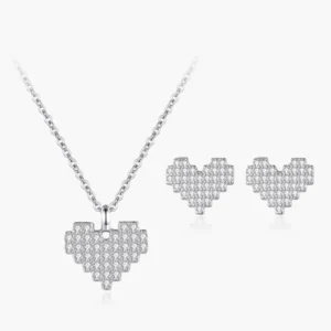RENSINO Ailmay Genuine 925 Sterling Silver Heart Pendant Necklace Earrings Love Sparkling CZ Set For Women Wedding Jewelry Set Gift