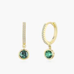 RENSINO Ailmay Pure 925 Sterling Silver Luxury Emerald Green Dazzling CZ Hoop Earrings for Women Engagement Anniversary Jewelry Gifts