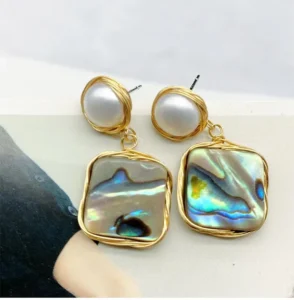 RENSINO Aimgal Fine Jewelry S925 Silver Ear Pins Hand wound Natural Abalone Fritillary Pearl Drop Earrings