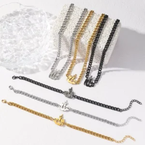 RENSINO Allah Calligraphy Muslim Arabic Ramadan Cuban Link Chain Pendant Stainless Steel Fashion Jewelry Necklace Gift Eid
