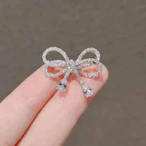 RENSINO Alloy Bow Glass Crystal Rhinestone Brooch Luxury Ladies Fashion Jewelry Designer Brooch Pin