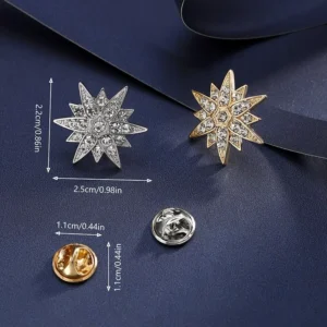 RENSINO Alloy Collar Pin Anti Exposure Buckle Full Diamond Six-pointed Star Men’s Brooch Shirt Collar Personalized Suit Badge Simple
