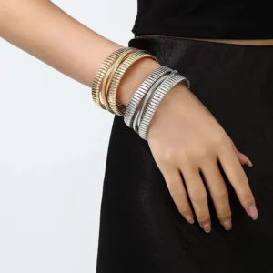 RENSINO Alloy Electroplated Chunky Snake Chain Stretch Cuff Bracelets Hip Hop Punk Exaggerated Multi-Layer Open Wrap Jewelry
