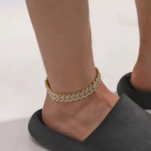 RENSINO Alloy Full Diamond Encrypted Cuban Chain Men’s Trendy Hip Hop Cool Anklet Foot Accessory for Men