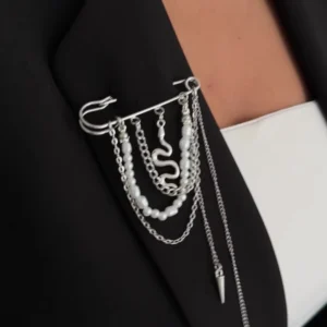 RENSINO Alloy Imitated Pear Tassel Brooch Wedding Punk Double Layer Chain Brooch Pin Women Lapel Pin