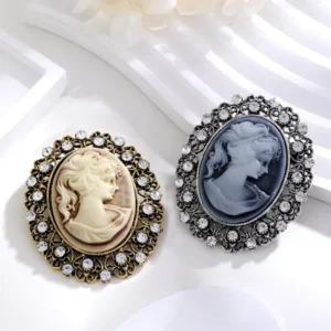 RENSINO Alloy Jewelry Rhinestone Vintage Brooch Female Palace Beauty Portrait Chest Flower Rhinestone Beauty Head Cameo Brooch