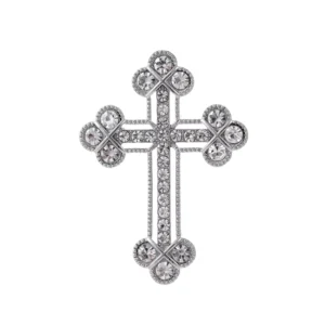 RENSINO Alloy Silver Plated Cross Brooch Men’s Shirt Suit Chest Flower Crystal Rhinestone Wedding Party Gift Badge Decoration