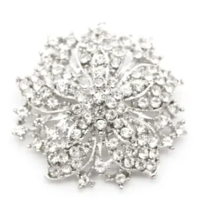RENSINO Alloy Silver Plated Rhinestone Round Brooch Luxury Women’s Suit Dress Accessory Flower Brooches Pin