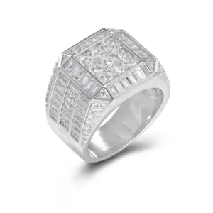 RENSINO American Style Square Shape Fine Jewelry Ring in 925 Sterling Silver for Hip Hop Style