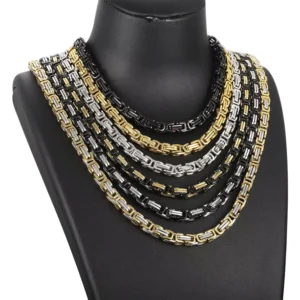 RENSINO Amiee Jewelry Manufacture 18K Gold Plated Stainless Steel 4/5/6/7/8mm Byzantine Chain Necklaces for Men