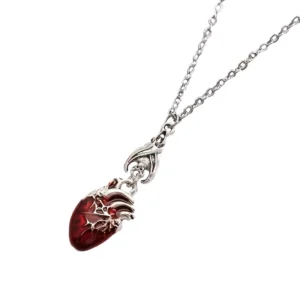 RENSINO Anatomical Heart Pendant Necklace Red Gothic Punk Jewelry Vampire Bat Charm Necklace For Halloween Cosplay And Party