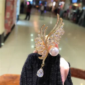 RENSINO Angel’s Wing Pearl Alloy Brooch Women Light Luxury Korean Style High End Versatile Clothing Accessory Fashionable Elegant