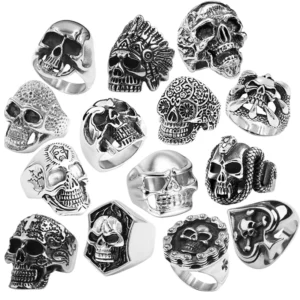 RENSINO Anillo Custom Vintage Stainless Steel Men Punk Skull Rings
