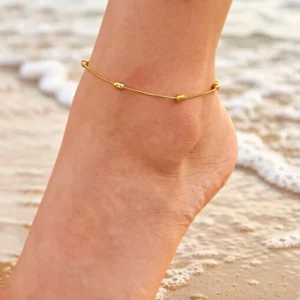 RENSINO Anklet Electroplated 18K Gold Round Bead Stainless Steel Snake shaped Chain Anklet