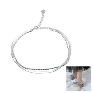 RENSINO Anklets 925 Sterling Silver Anklets Designs Double Rows Fashion Sex Anklet