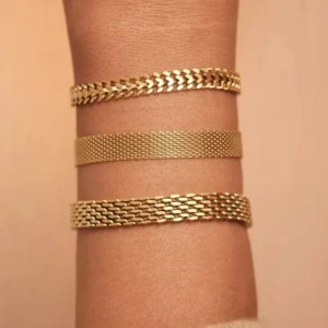 RENSINO Anti Tarnish Waterproof Luxury Real Gold Plated Stainless Steel Cuban Mesh Anklet Bracelet for Women