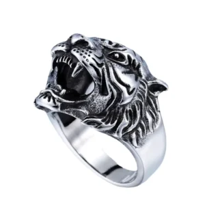 RENSINO Antique Geometric Vintage Animal Jewelry Stainless Steel Tiger Head Ring Men’s Fashion Rings Special